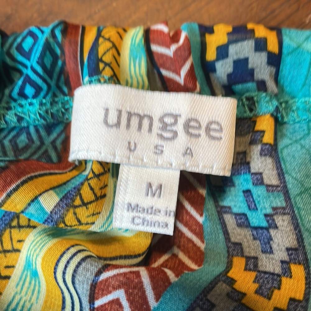 Umgee Sheer Teal & Orange Tribal Vertical Striped Tank Top - Picture 5 of 8
